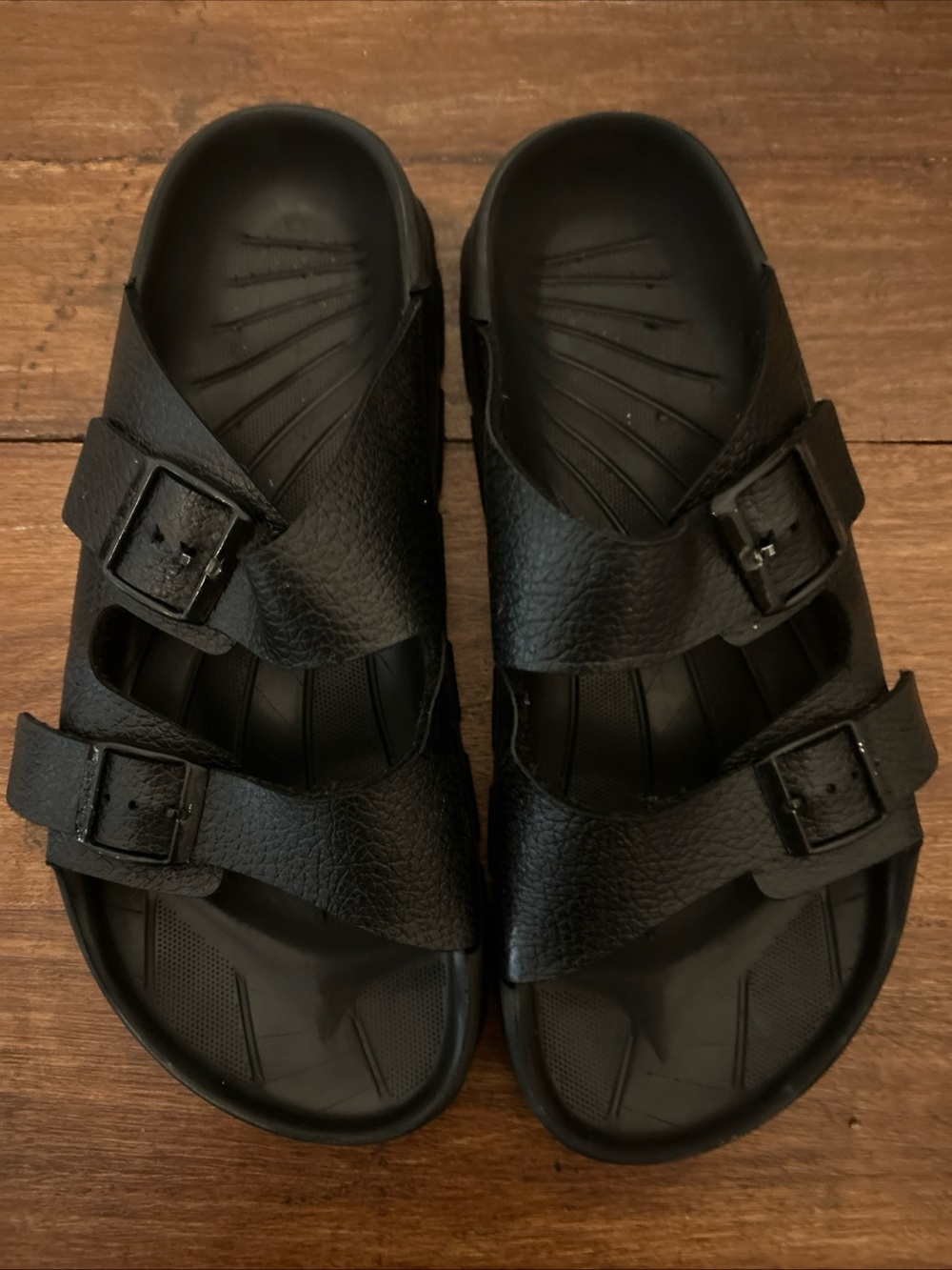 BIRKENSTOCK Black Leather Sandals Slip On Clog Unisex 41 R Double Buckle Water